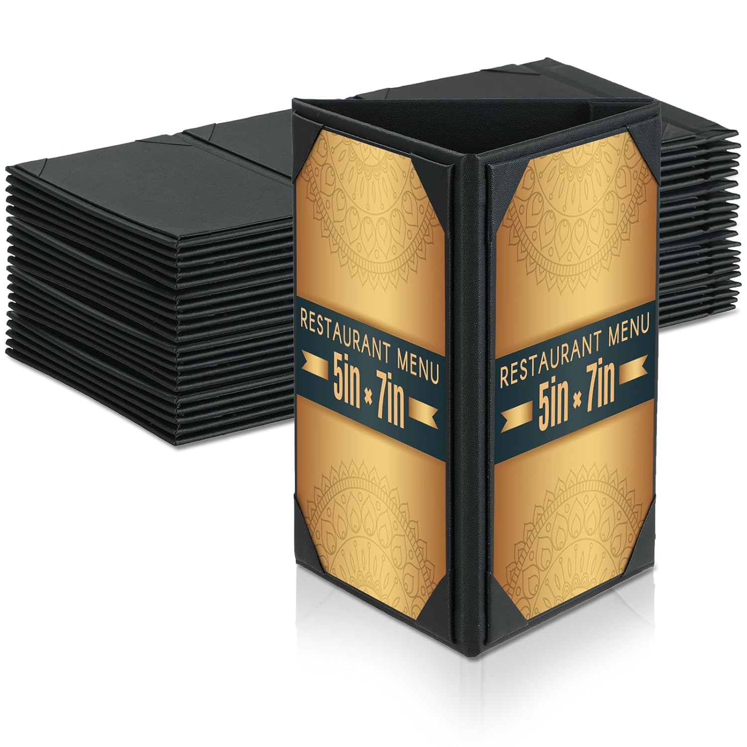 20 Pack 5" × 7" Table Tent Menu Covers, Leatherette PU Leather 3-Side Triangle Picture Frames with Angled Corners, Triangle Menu Holders for Restaurant Coffee Cafe Bar Drink Dessert