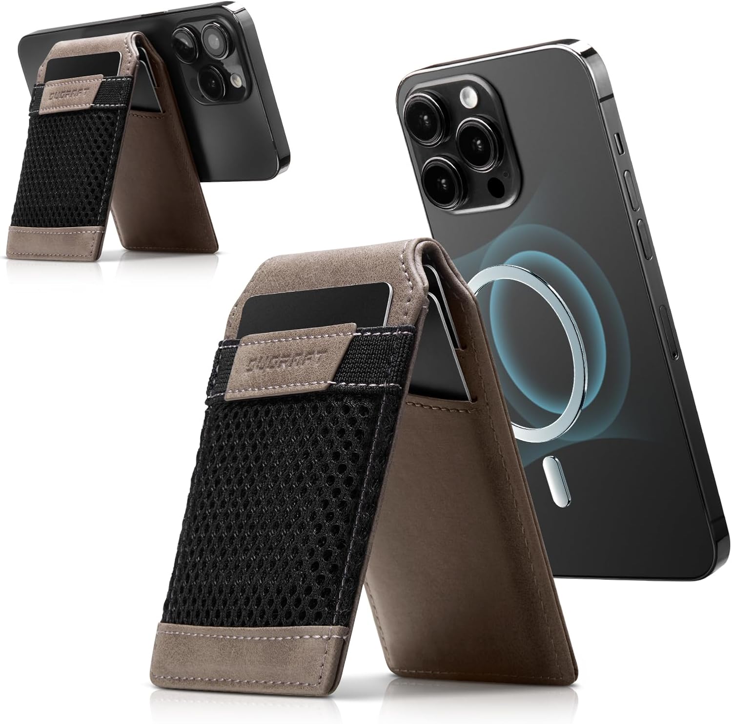 DUGRAFT Magnetic Wallet, Magnetic Phone Wallet for iPhone 12/13/14/15 Series, Card Holder for Phone Case, Leather Phone Card Wallet with Adjustable Stand, ID Window, RFID Blocking Accessories