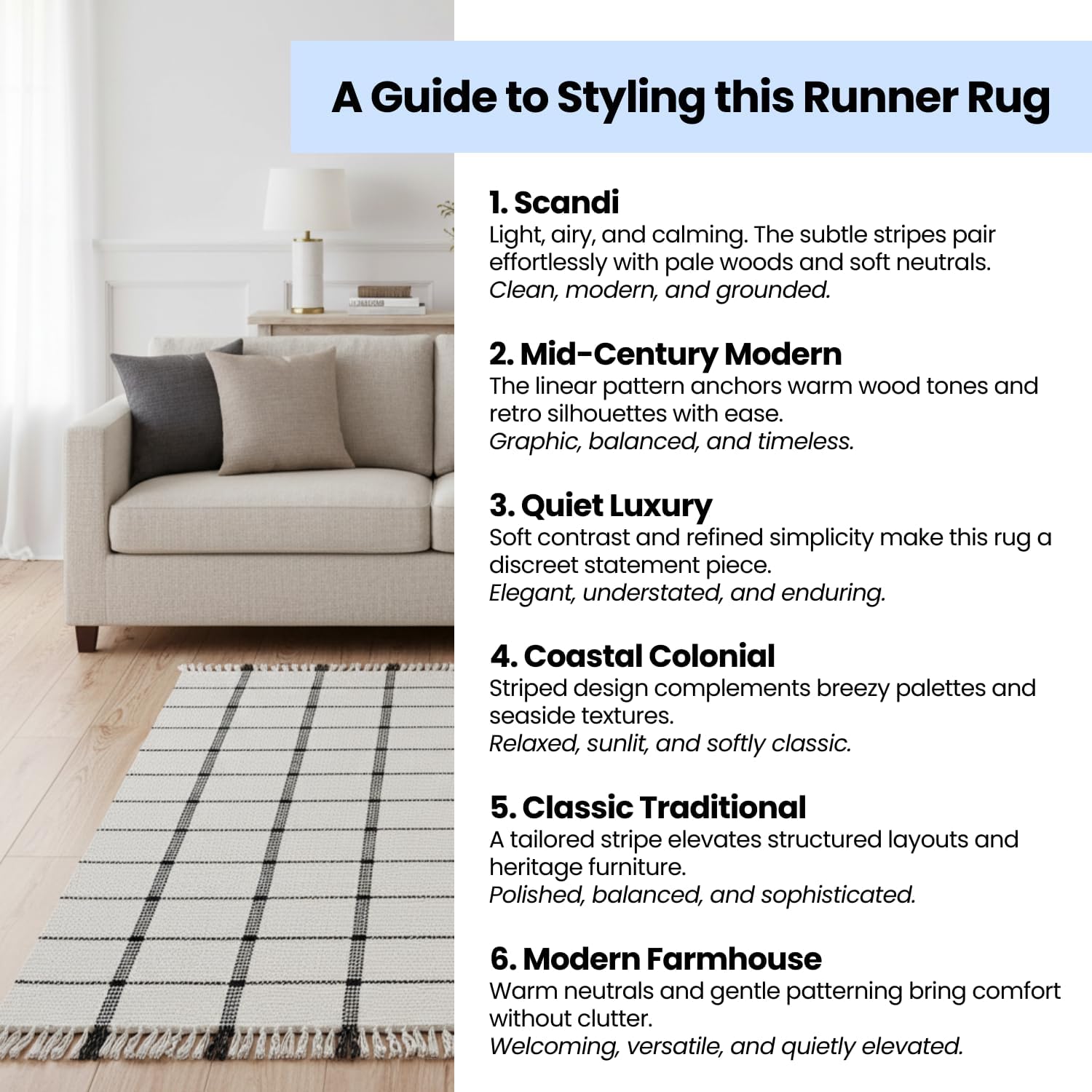 Flenn Check Rug Runner 2x8 ft – Sand Beige and Charcoal Handwoven Cotton Floor Runner – Washable Checker Hallway Rug for Entry, Kitchen, or Laundry Room