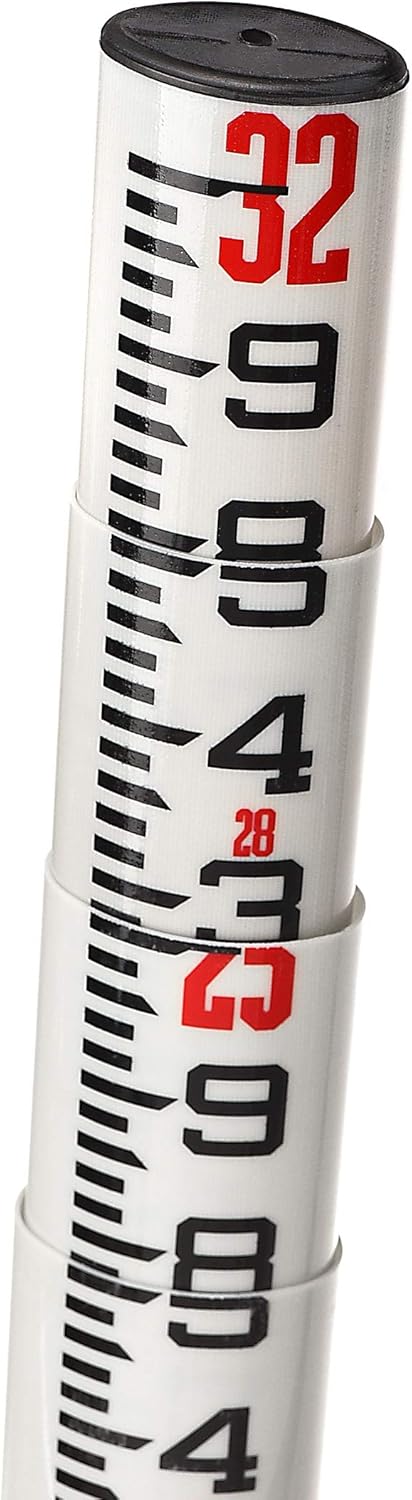 AdirPro 32-Foot Fiberglass Oval Leveling Rod with Foot Stabilizer - 10ths, 4 Section Telescopic with Carrying Case