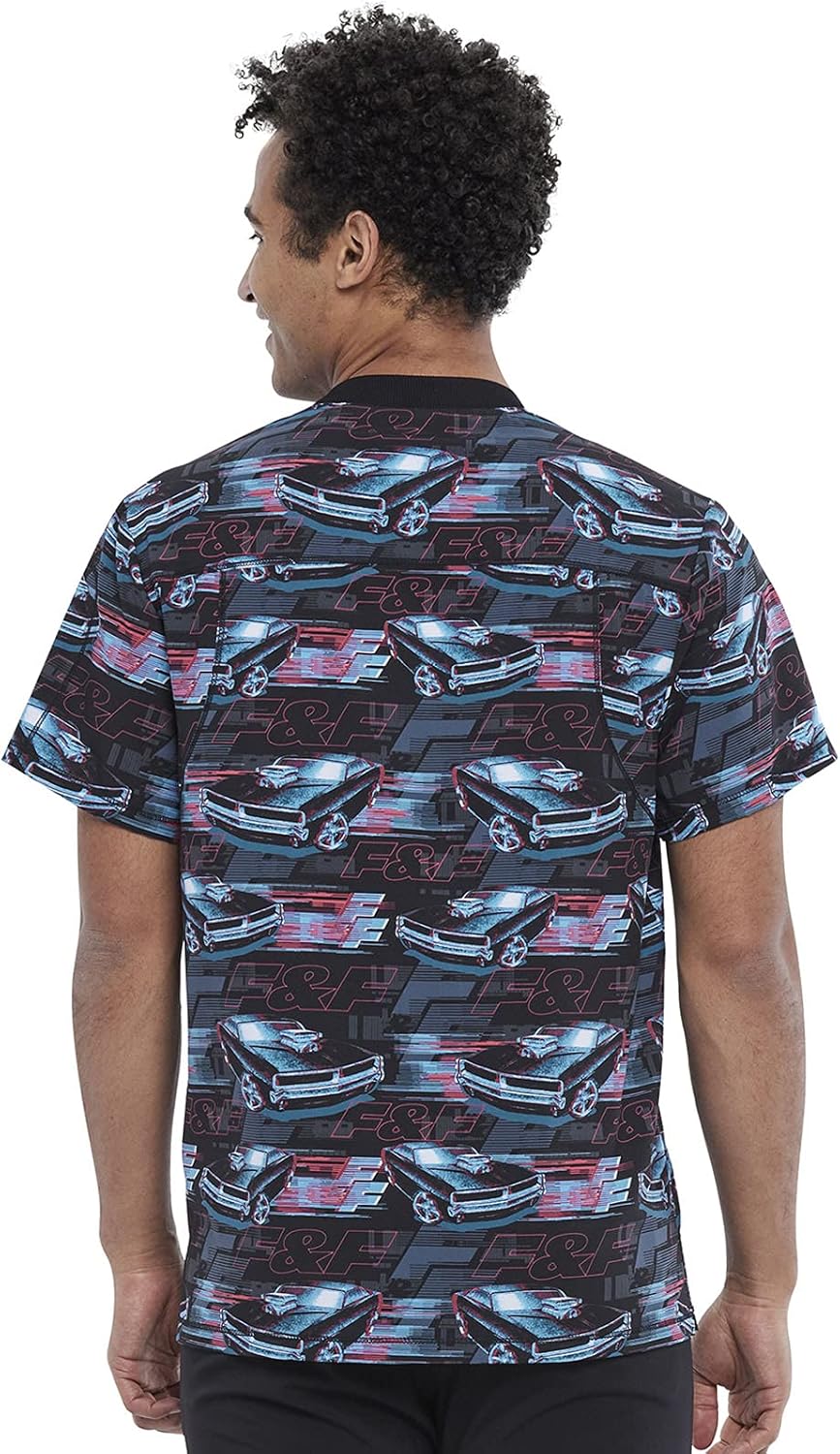 Tooniforms Men Scrubs Top V-Neck TF730, XS, Fast and Furious