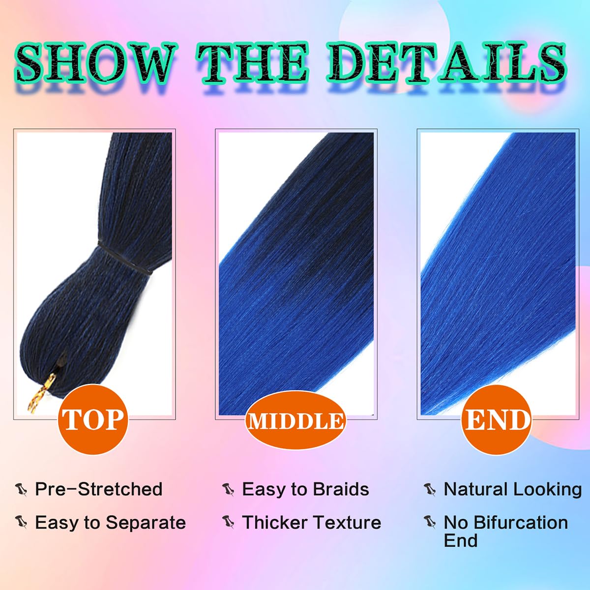 Abellee Pre Stretched Braiding Hair 20”, 8Packs Braiding Hair Pre Stretched for black Women, Synthetic for Crochet Braids Hair (20" 8 Packs, 1B/Blue)