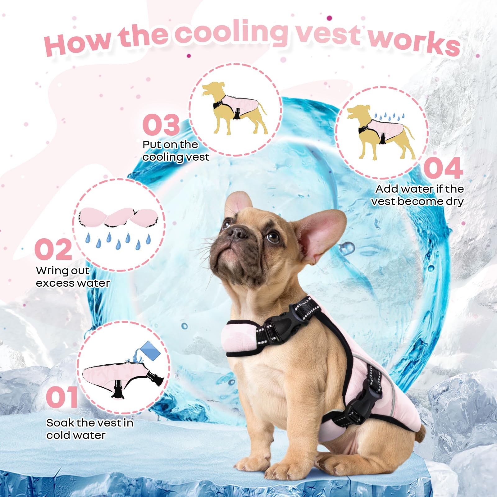 Chaleco de Refrigeración para Perros, Chaqueta de Hielo Reflectante de Verano Con Anillo en D (Rosa, XL)