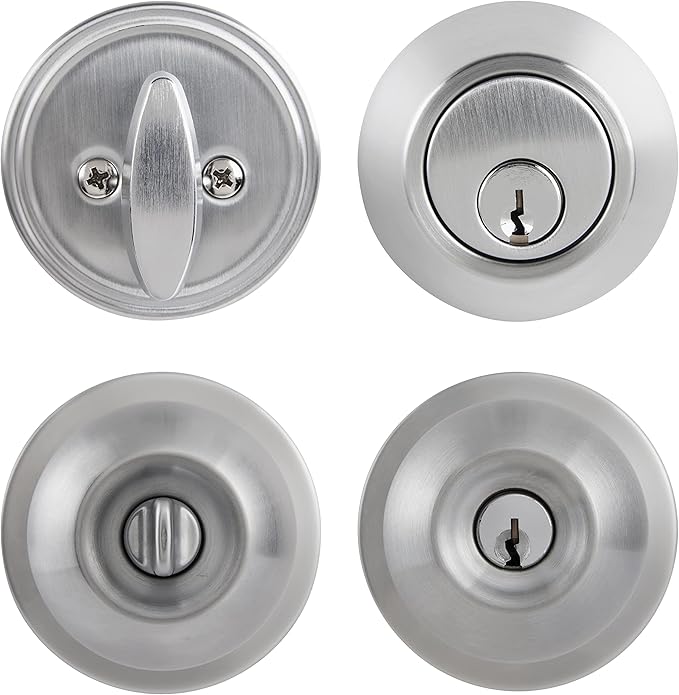 BRINKS Commercial Keyed Entry Door Knob with Deadbolt Set, Satin
