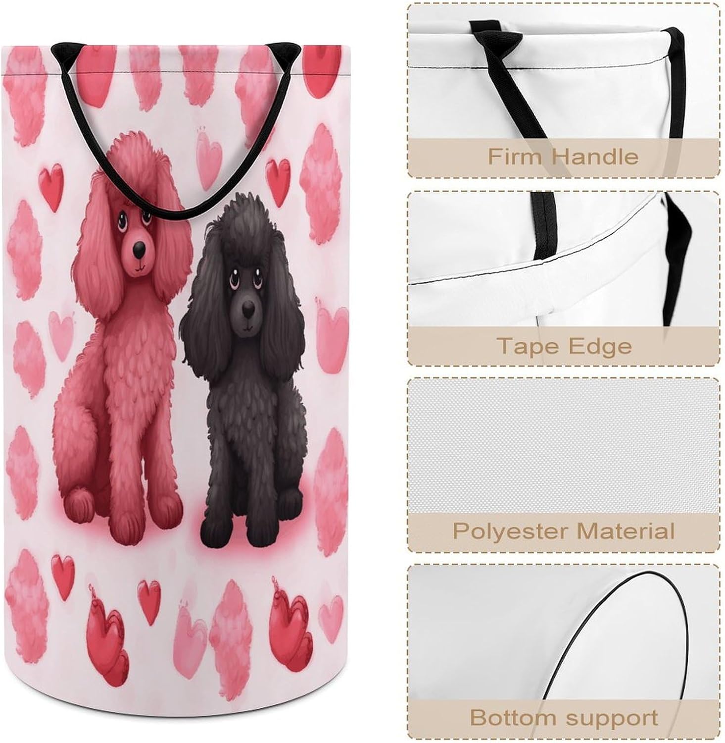 Large Laundry Basket Collapsible Dirty Clothes Basket with Carry Handles Portable Waterproof Freestanding Pink Poodles Dogs Laundry Hamper for Bathroom Bedroom Laundryroom Dorms 86L