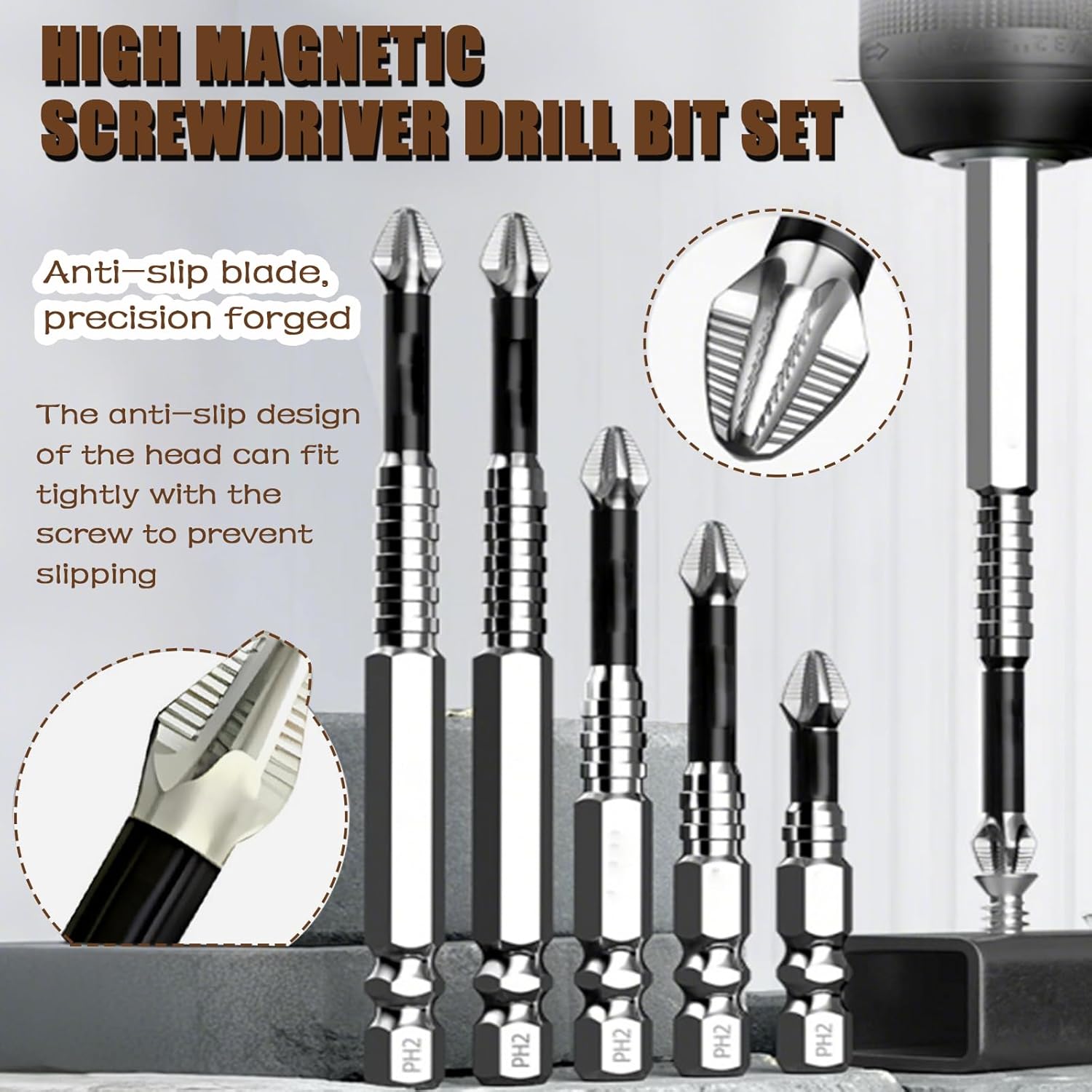 9PCS High Magnetic Screwdriver Drill Bit Set, K5 Impact Resistant Non Slip Bit, Anti Slip Screwdriver Bits, with Self-locking Drill Bit and Hex Shank Drill Extension Rods, for Impact Driver etc.