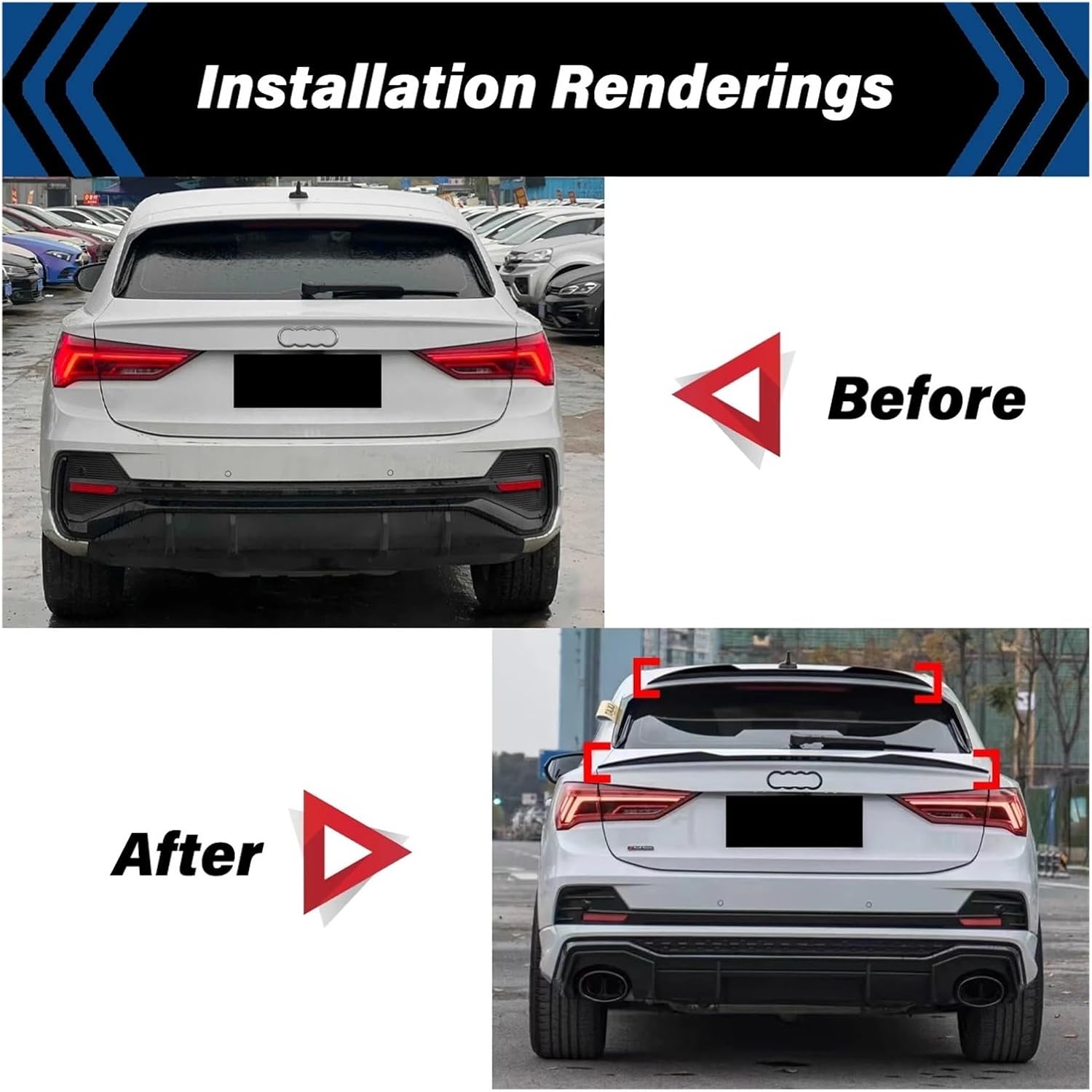 Compatible For Audi Q3 F3 Sportback 2019 2020 2021 2022 2023 2024 Rear Trunk Spoiler Wing Lip Lid Top Mid Body Kit Tuning Auto Parts(Center Wing Carbon)
