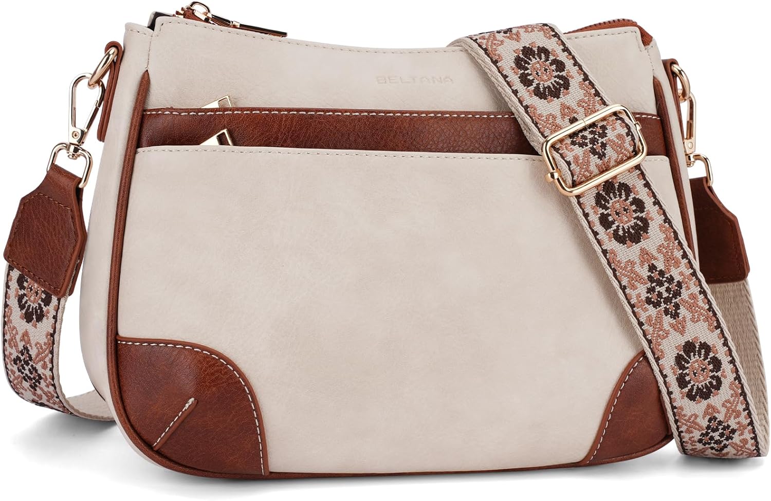 BELTANA Medium Crossbody Bags for Women Trendy Vegan Leather Hobo Purses Shoulder Handbags with Wide Adjustable Strap | Multiple Pockets, Lightweight, Travel Purse, Guitar Strap, Satchel Purse