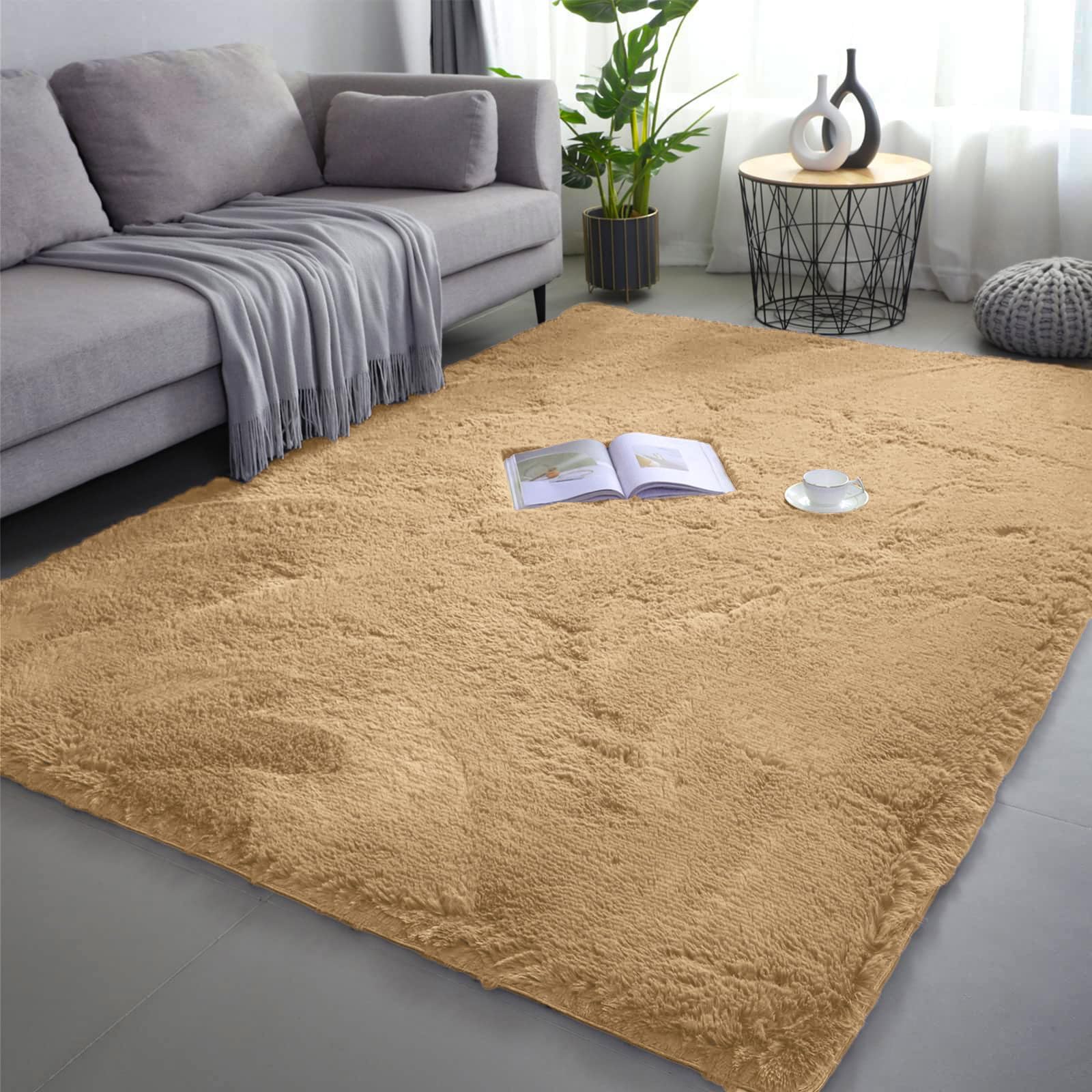 Rugs Living Room Large Rugs Bedroom Anti Skid Rug Shaggy Soft Rug for Living Room Bedroom Play Area Kids Room Luxury Decorative(Camel 120x180cm)
