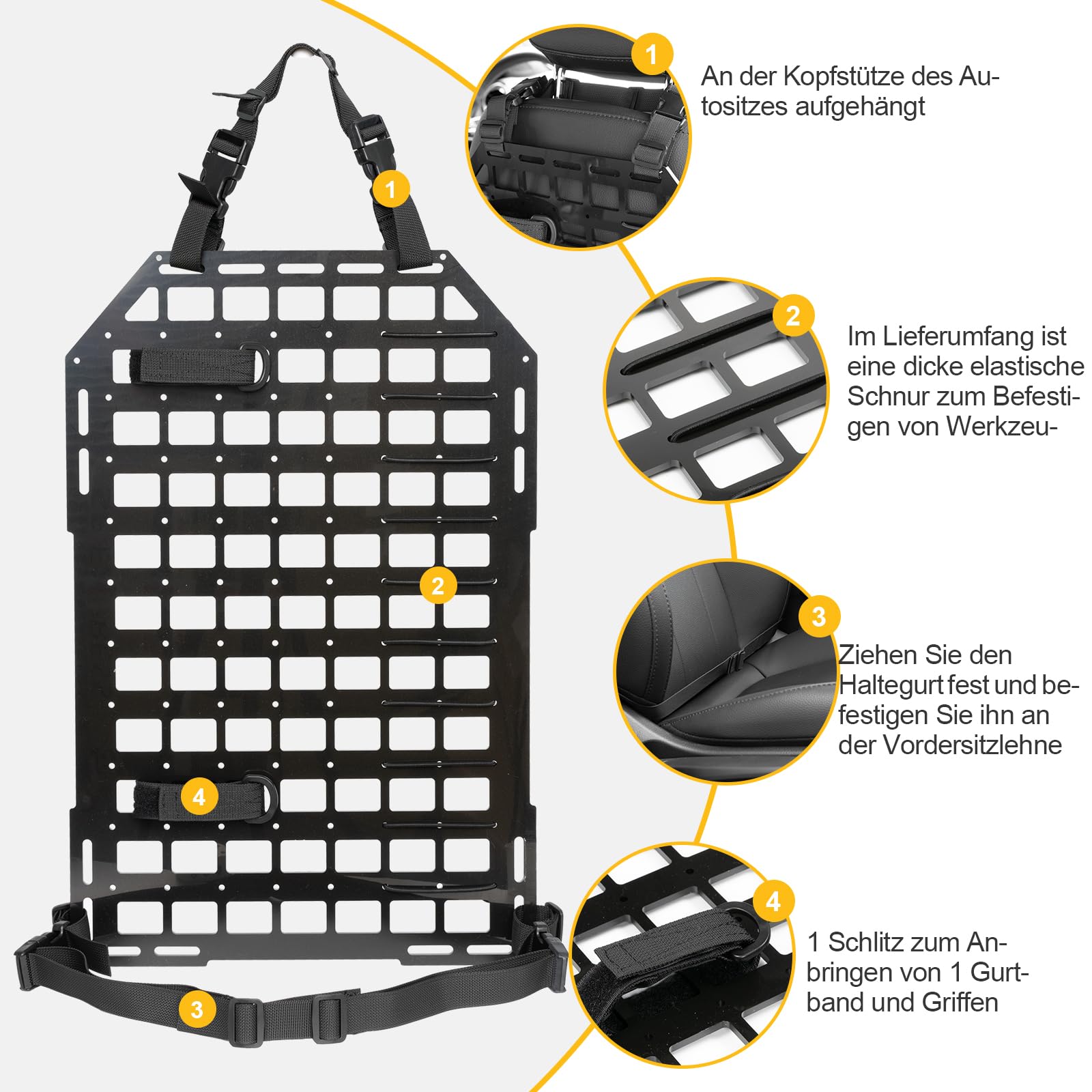 Sistema de panel táctico Molle para coche, protector de asiento trasero, organizador de 54,5 x 36 cm para el almacenamiento modular y visualización de equipos con correas de fijación para