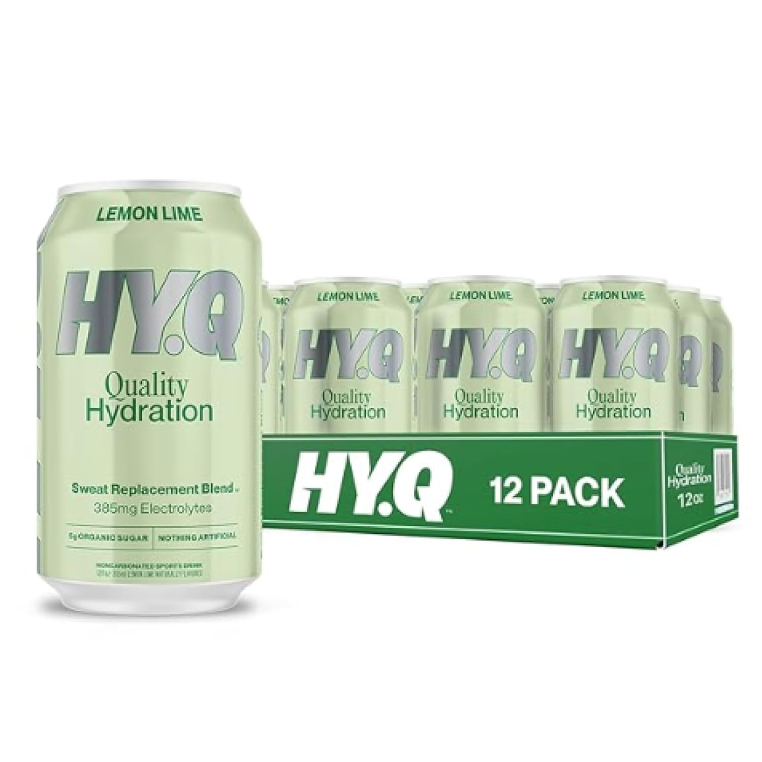 HY.Q Hydration Drink, Lemon Lime, 12 fl oz (12-Pack) Canned Sports Drink, Quality Ingredients for Hydration, Sweat Replacement Electrolytes, Non-Carbonated Flavored Electrolyte Beverage