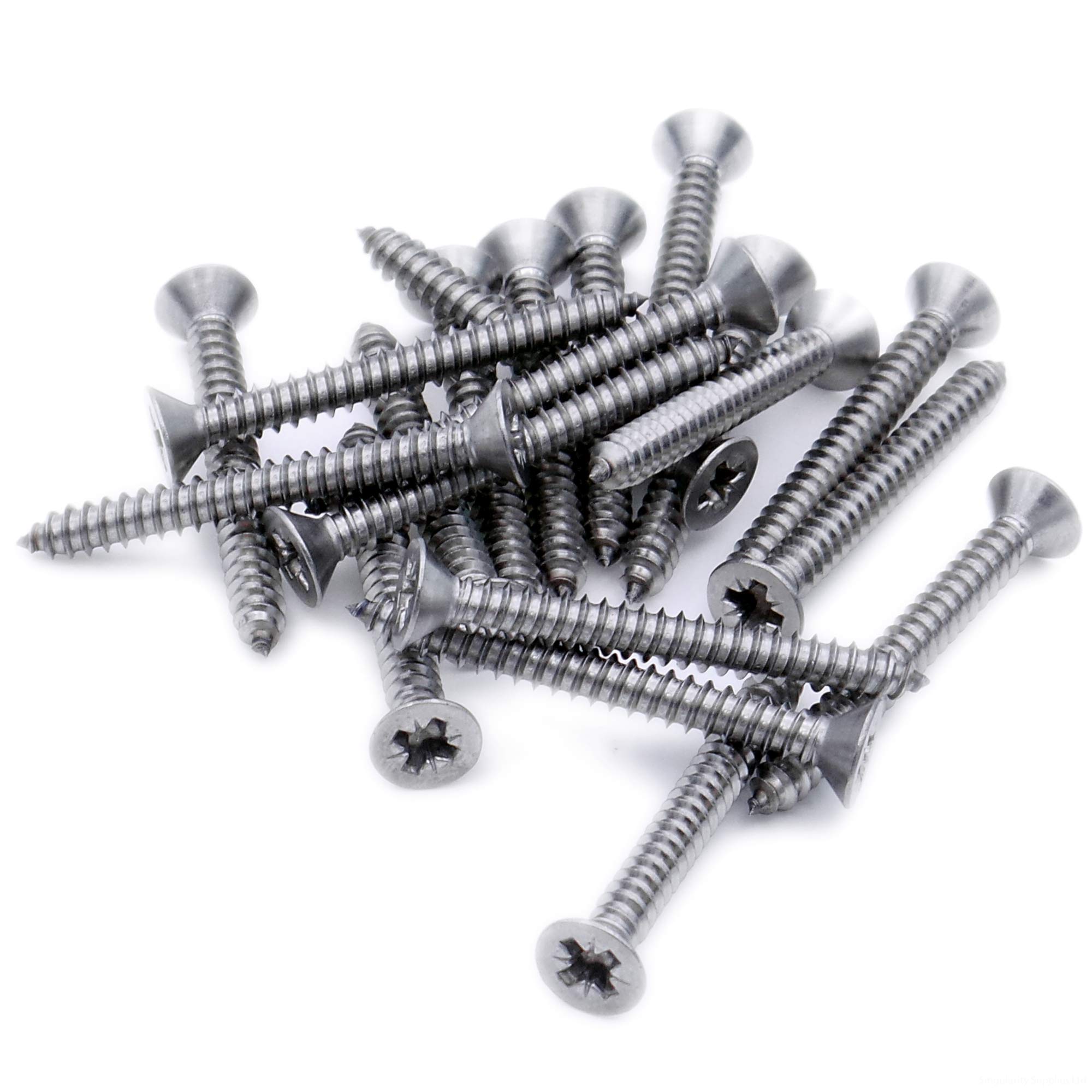 Singularity Supplies Silver No.6 X 0.3125 (3.5Mm X 8Mm) Pozi Countersunk Self-Tapping Screw - Stainless Steel (A2) (Pack Of 20)