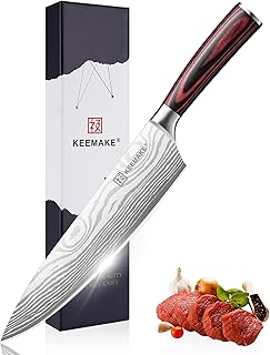 KEEMAKE Küchenmesser Kochmesser 20cm, Profi Messer Küche aus Edelstahl mit Klingenschutz, Scharf Chefmesser Allzweckmesser für Fleisch Gemüse Fisch