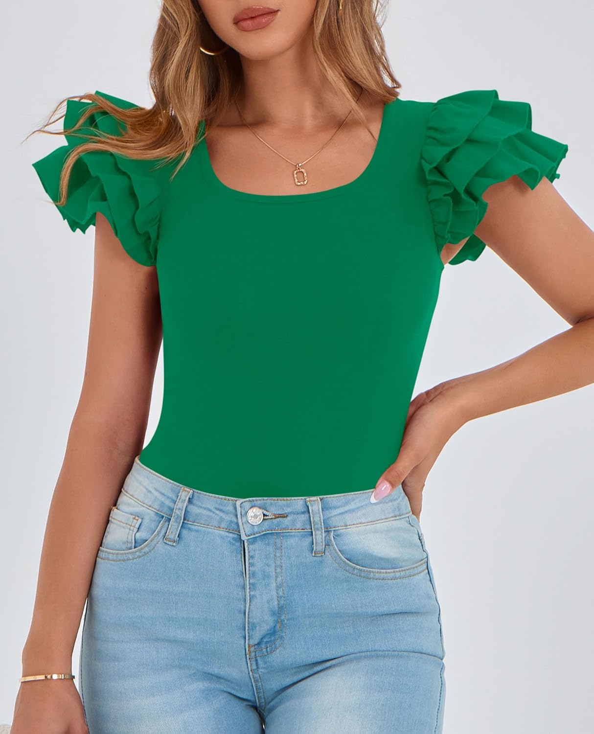 PRETTYGARDEN Women's Ruffle Short Sleeve Shirts 2026 Summer Casual Basic Tee Cute Fitted Crew Neck Fashion Tops Clothes - Image 3