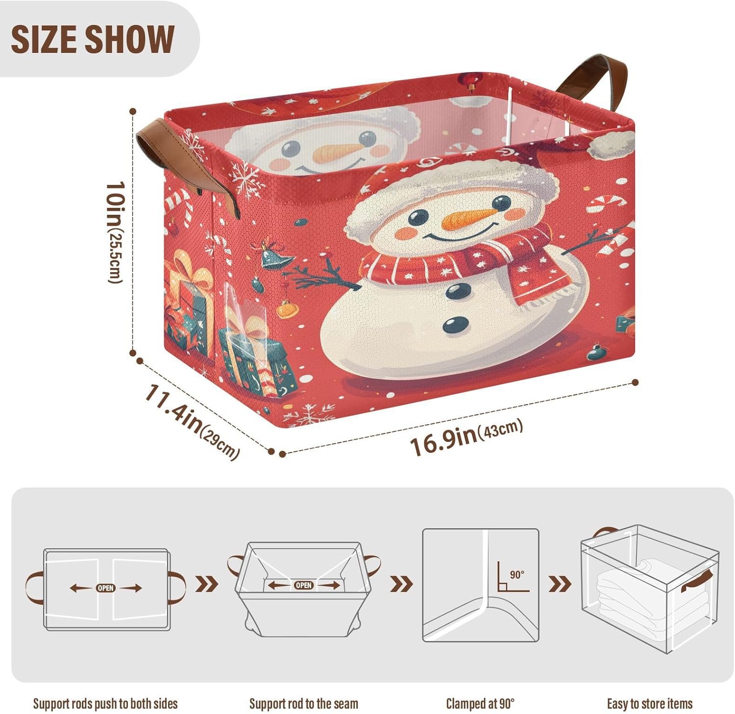 Christmas Snowman Red 2 Pack Fabric Storage Bins for Shelves Collapsible Cube Storage Bin Basket Storage Cubes with Handle Under The Bed Storage Bins for Home Closet Clothes Office