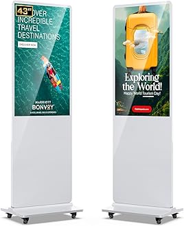 43 Inch Digital Signage Advertising Display Kiosk LCD Screen Indoor Floor Standing Commercial Totem Android System Vertical Poster with Auto Media Player-White