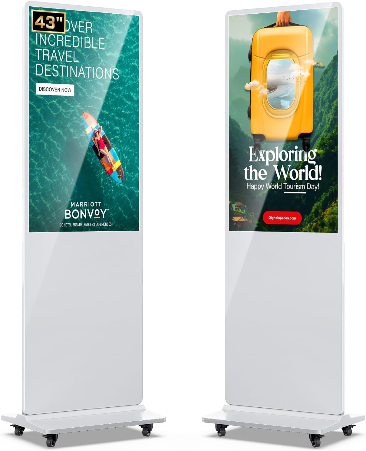 MWE 43 Inch Digital Signage Advertising Display Kiosk LCD Screen Indoor Floor Standing Commercial Totem Android System Vertical Poster with Auto Media Player-White