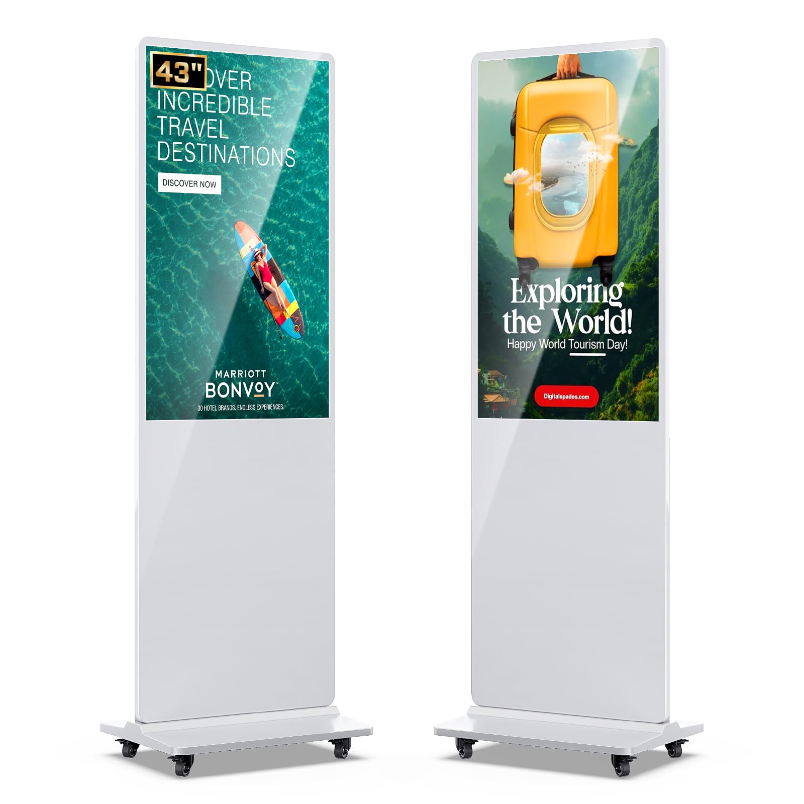 43 Inch Digital Signage Advertising Display Kiosk LCD Screen Indoor Floor Standing Commercial Totem Android System Vertical Poster with Auto Media Player-White