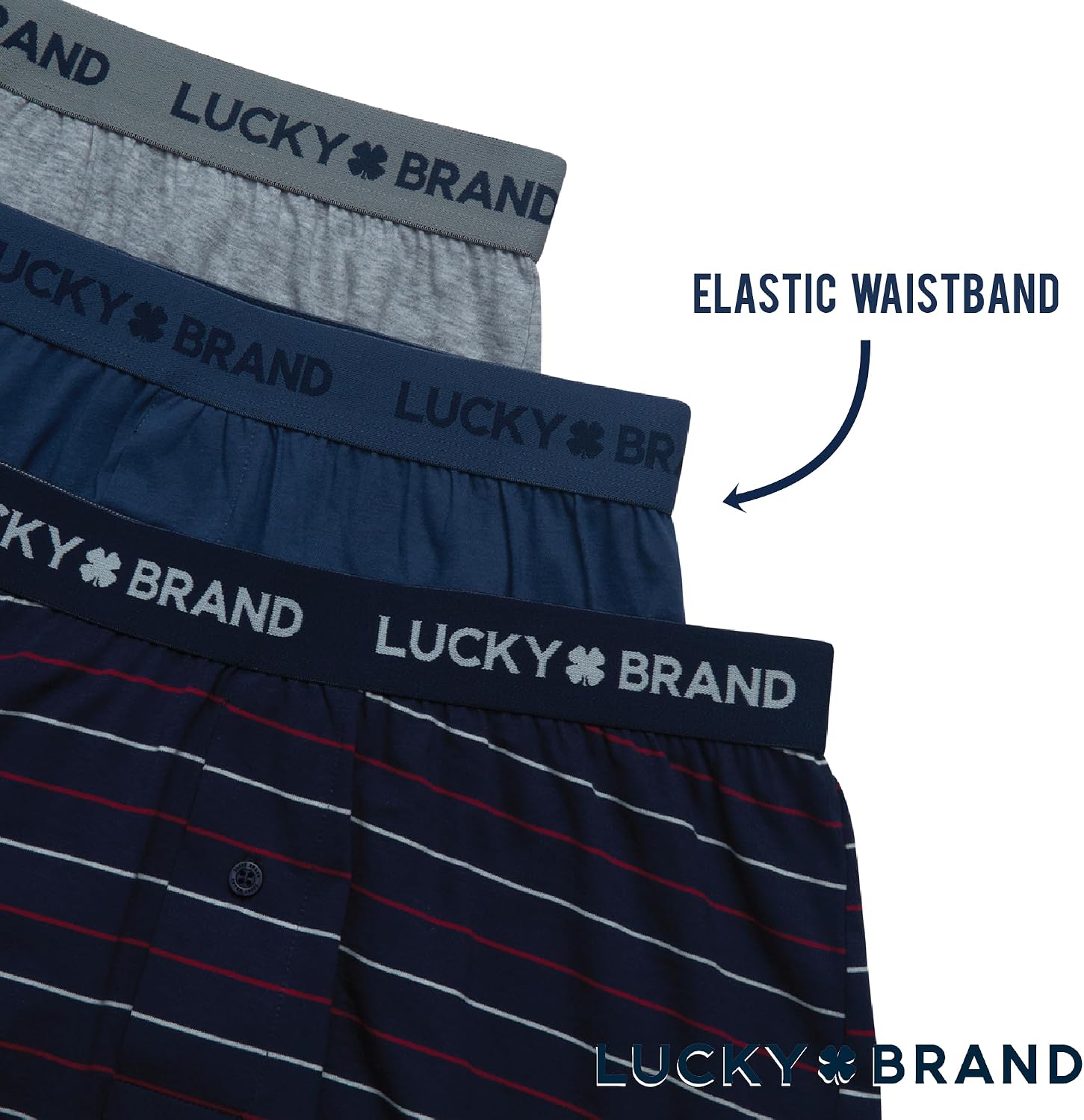 Lucky Brand Mens Boxer Shorts - 3 Pack Super Soft Knit Relaxed Fit Cotton Underwear Boxers for Men with Button Fly, 4" Inseam