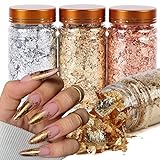 3 Boxs Glitter Nail Art Foil Paper Makeup Jewelry Irregular Shiny Foil Leaf Gold Flakes Nails DIY St