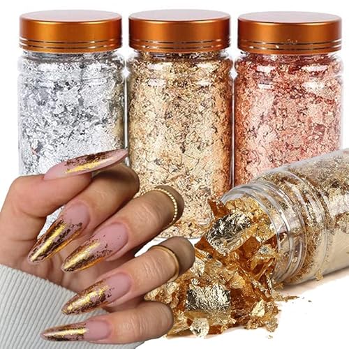 3 Boxs Glitter Nail Art Foil Paper Makeup Jewelry Irregular Shiny Foil Leaf Gold Flakes Nails Diy Stickers Manicure Decorations Design Accessories Nail Art Supplies Gold Nail Decals #TOP7
