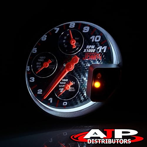 Miniatura 6 de AJP Distributors Universal JDM Sport - Tacómetro 4 en 1 de fibra de carbono de 5 pulgadas, medidor de tacómetro de 11 K RPM con presión de