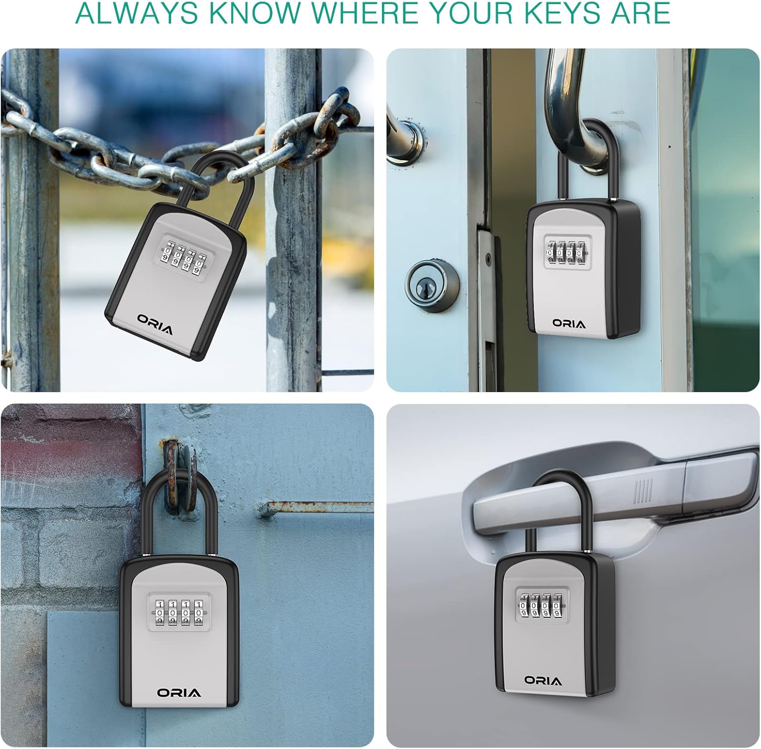 ORIA Key Lock Box, 4 Digit Combination Key Storage Boxes, 2 Pack Key Safe Boxes with Removable Shackle, Weatherproof Indoor Outdoor Key Lock Box, 3.66in