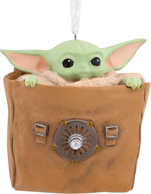 Hallmark The Mandalorian Grogu in Bag Christmas Ornament, 25574833, H 6.2cm by W 5.6cm by L 3.8cm, Green & Brown