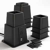 Vista 1 de Home Intuition Elevadores de cama ajustables resistentes de 3, 5 u 8 pulgadas, paquete de 4 (negro con USB)