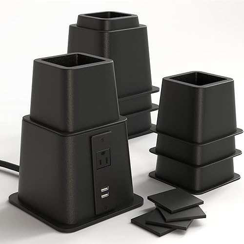 Home Intuition Elevadores de cama ajustables resistentes de 3, 5 u 8 pulgadas, paquete de 4 (negro con USB)