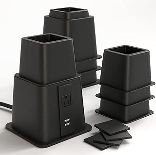 Home Intuition Heavy Duty Adjustable Bed Risers Furniture Riser 3, 5 or 8-Inch, 4 Pack (Black W/USB)