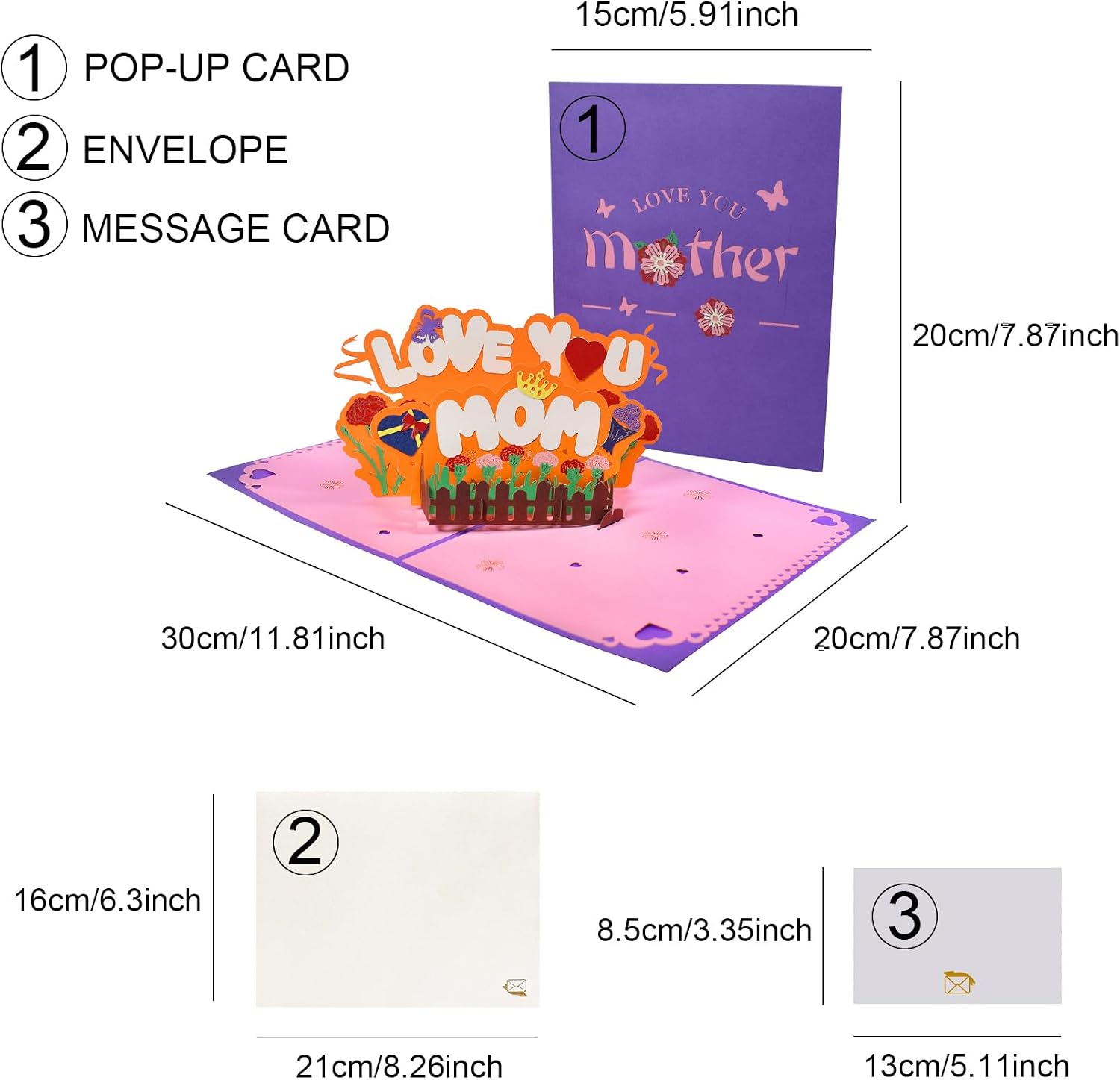 Mothers Day Pop Up Card, 3D Pop Up Cards,3D Mothers Day Card with Envelopes, Pop Up Greeting Cards for Mom