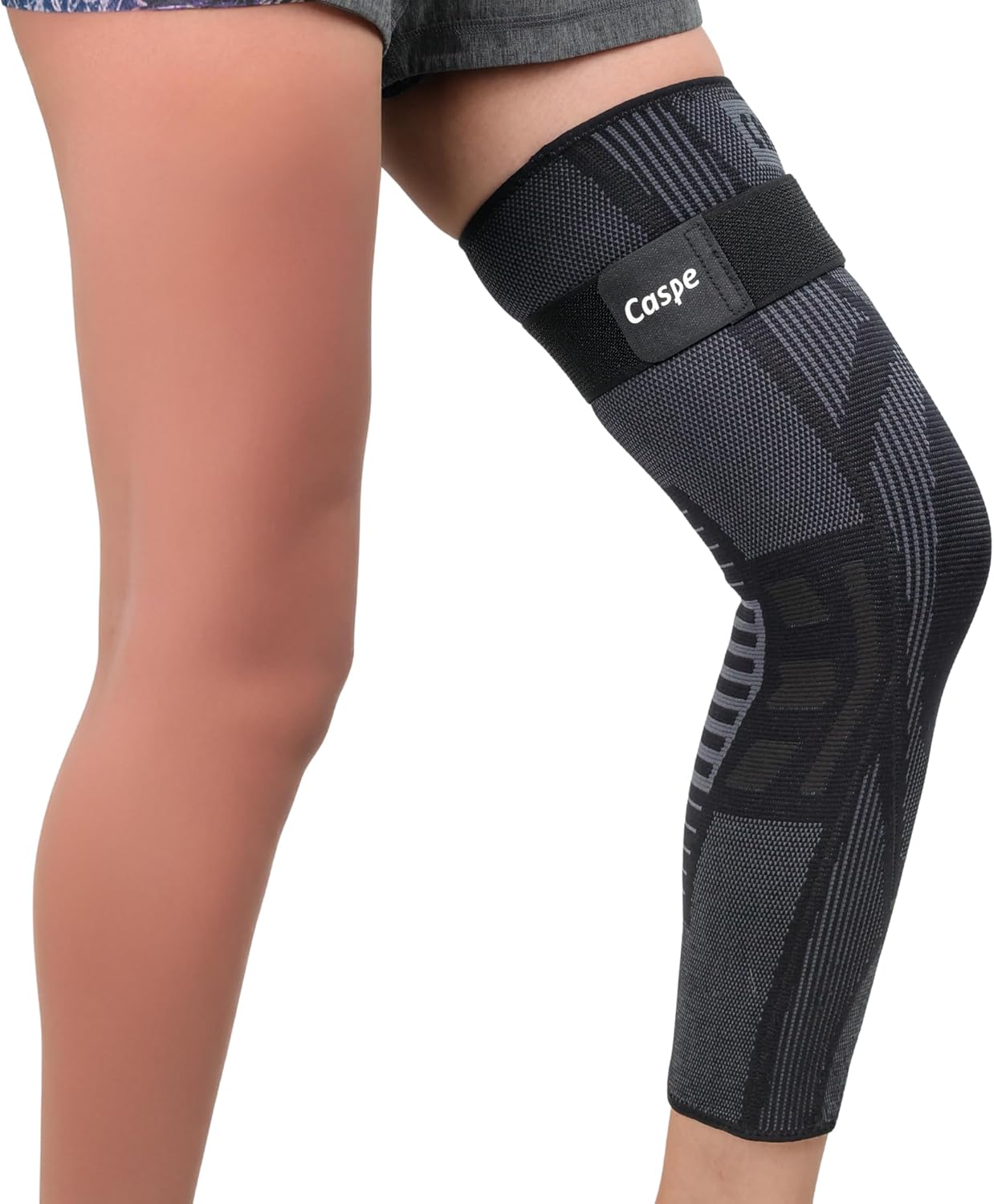 Caspe 2 or 1 Pack Full Leg Compression Sleeve with Strap–Long Length Leg Compression Support for Running, Basketball, Cycling, Workout & Sports – Non-Slip Thigh Knee Calf Support for Men & Women