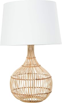 Kouboo Luhu Cane Rib Bulb Table Lamp Natural with White Shade