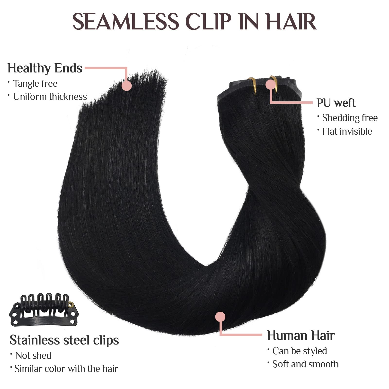 Amazon.com : MAXITA Invisible PU Weft Clip In Hair  display picture 1