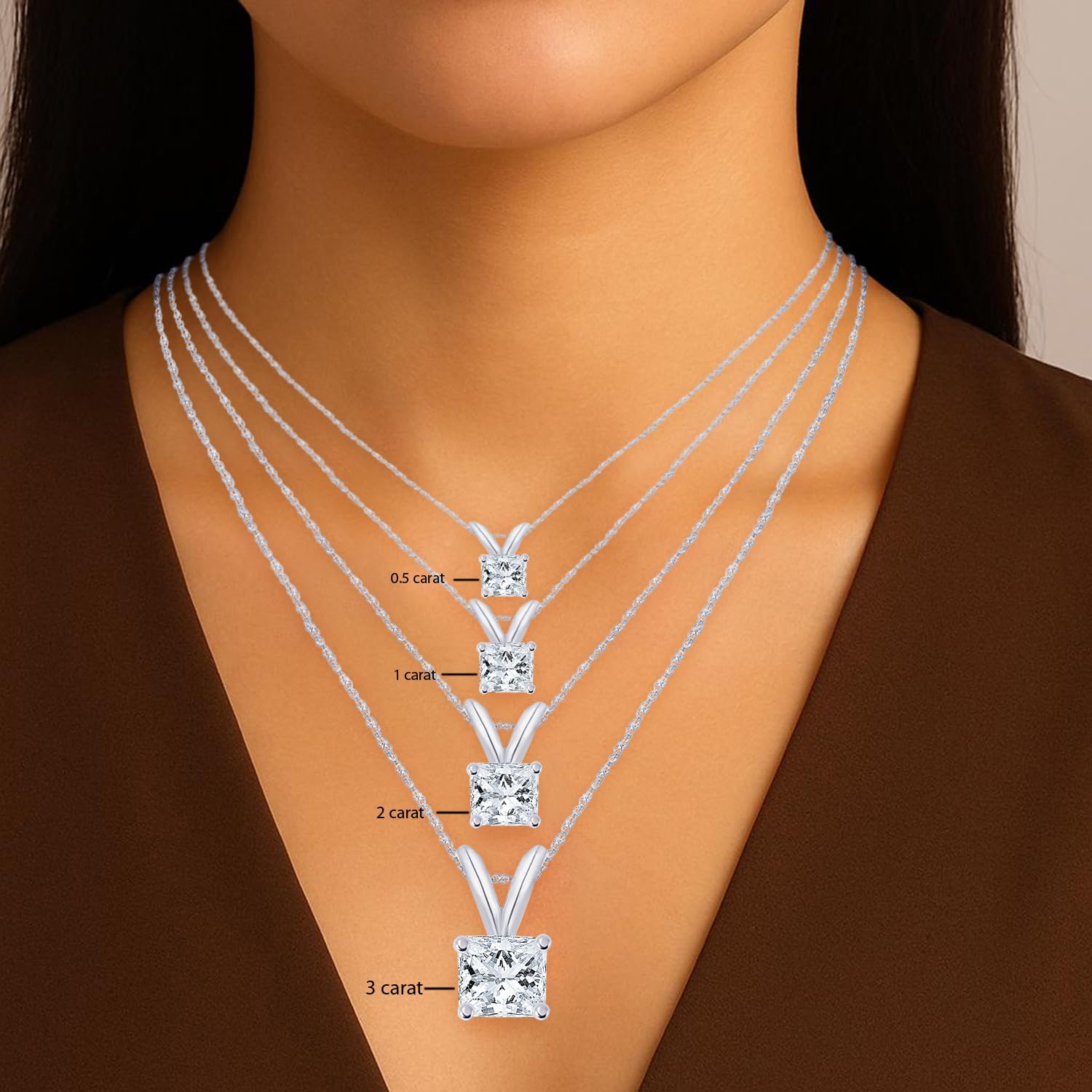 Houston Diamond District 4 Carat Platinum IGI Certified LAB-GROWN Princess Cut 4 Prong Diamond Pendant Necklace + 16" 14K Gold Chain Value Collection (E-F Color,VS1-VS2 Clarity)
