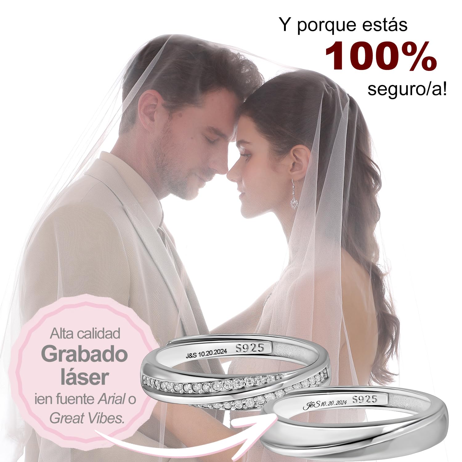 Meissa Anillo de pareja plata 925 Anillo de compromiso Anillos ajustables Joyería de boda hecha a mano Anillos de banda tamaño 4-21,25 (Grabado)