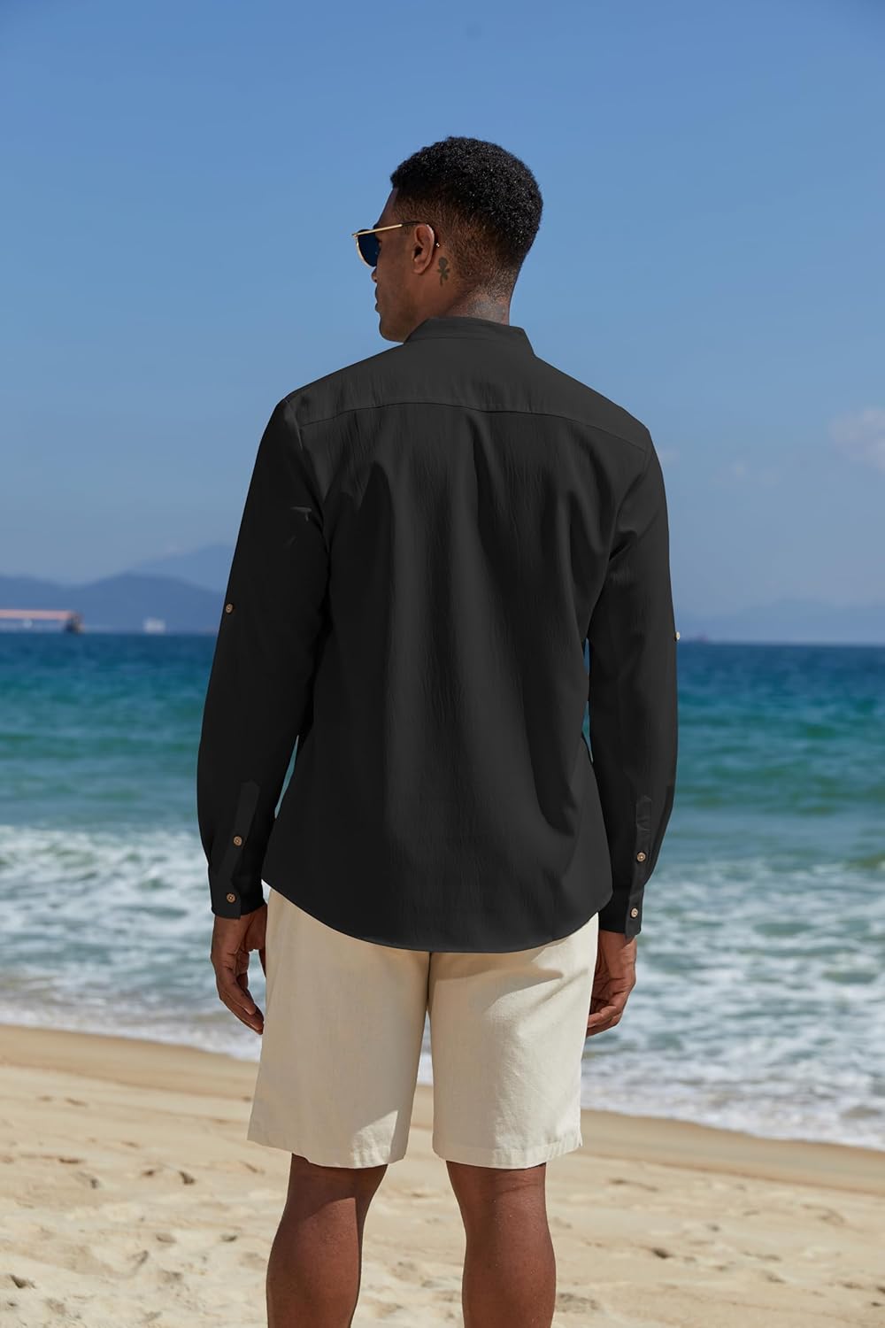 COOFANDY Men's Casual Henley Shirts Long Sleeve Band Collar Lightweight Beach Shirts Summer T-Shirts - Image 9