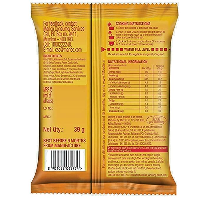 Saffola Masala Oats Classic - Paquete de 6 unidades - 39g c/u miniatura 2