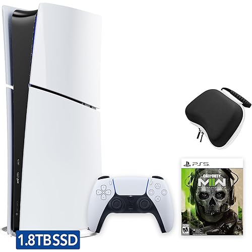 PlayStation 5 Slim Upgraded 1.8TB Digital Edition Call of Duty Modern Warfare II Bundle and Controller Charger - White, Slim PS5 1.8TB PCIe SSD Gaming Console with Upgraded Ultra Fast SSD, Haptic Feedback Controller, Charger, and Game