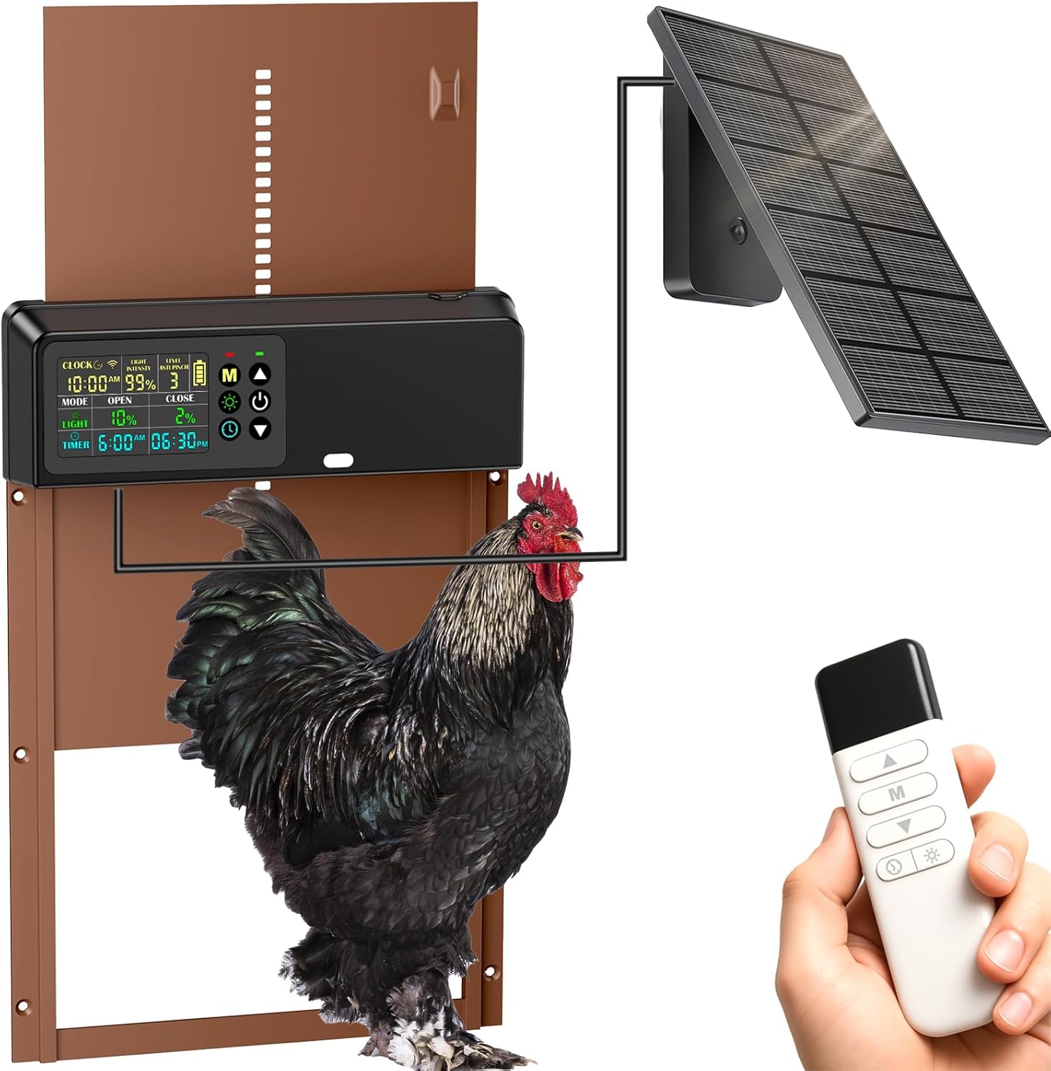 Automatic Chicken Coop Door Solar Powered with Timer&Light Sensor Remote Control 4Modes,Adjustable Anti-Pinch Strength&Weather Poof 1