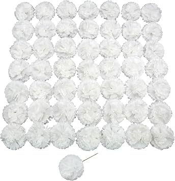 Artificial Carnation Flower, 50 Pcs White Silk Carnation Bulk with Stem