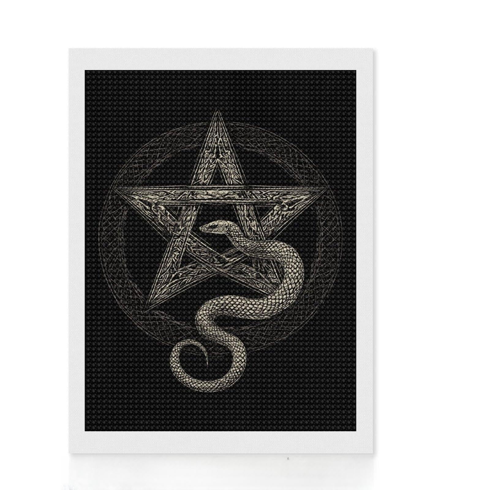 Junmoney Pentagram Snake Diamond Art Canvas 12"x16", for Women, Sparkling Round Gems, Gift Idea, Boho Decor, Satisfying Creative Project