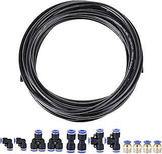 uxcell Pneumatic PU Air Tubing Kit with Push to Connect Fittings for Air Hose Line Pipe 6mm OD 10 Meters Black