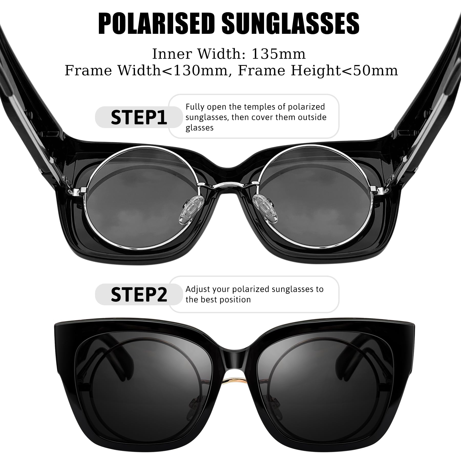 KANASTAL Oversized Gafas de Sol Superpuestas Polarizadas, Marco TR90 Ultraligero, Mujer y Hombre Protección UV400, Conducción, Deportes al Aire Libre y Viajes