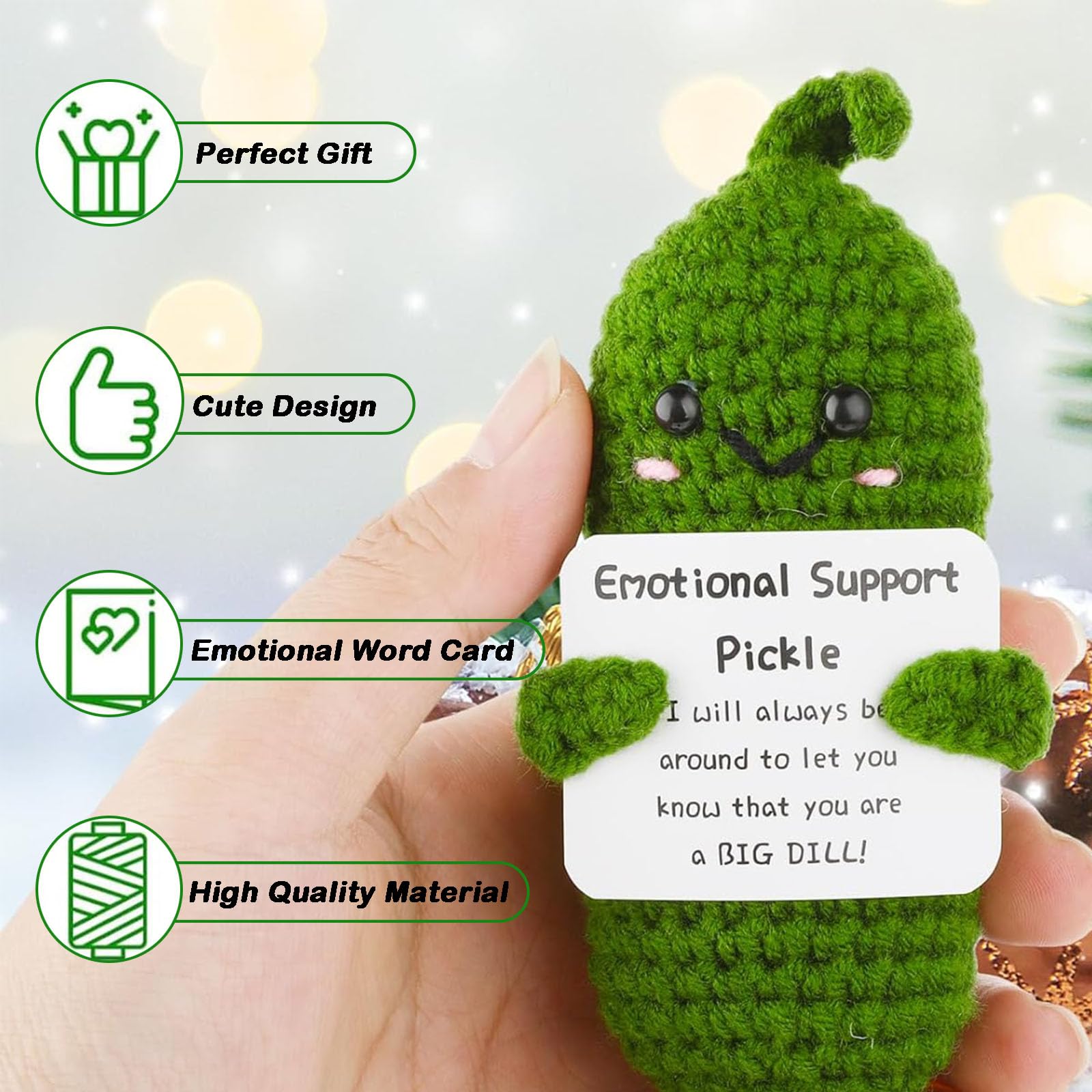 YREYBN Emotional Support Pickle, Emotional Support Gift, Knitted Cucumber Doll with Card, Handmade Mini Funny Positive Pickle Cucumber, Doll Of Cute Encouraging Gift For Kids Adults - Image 4