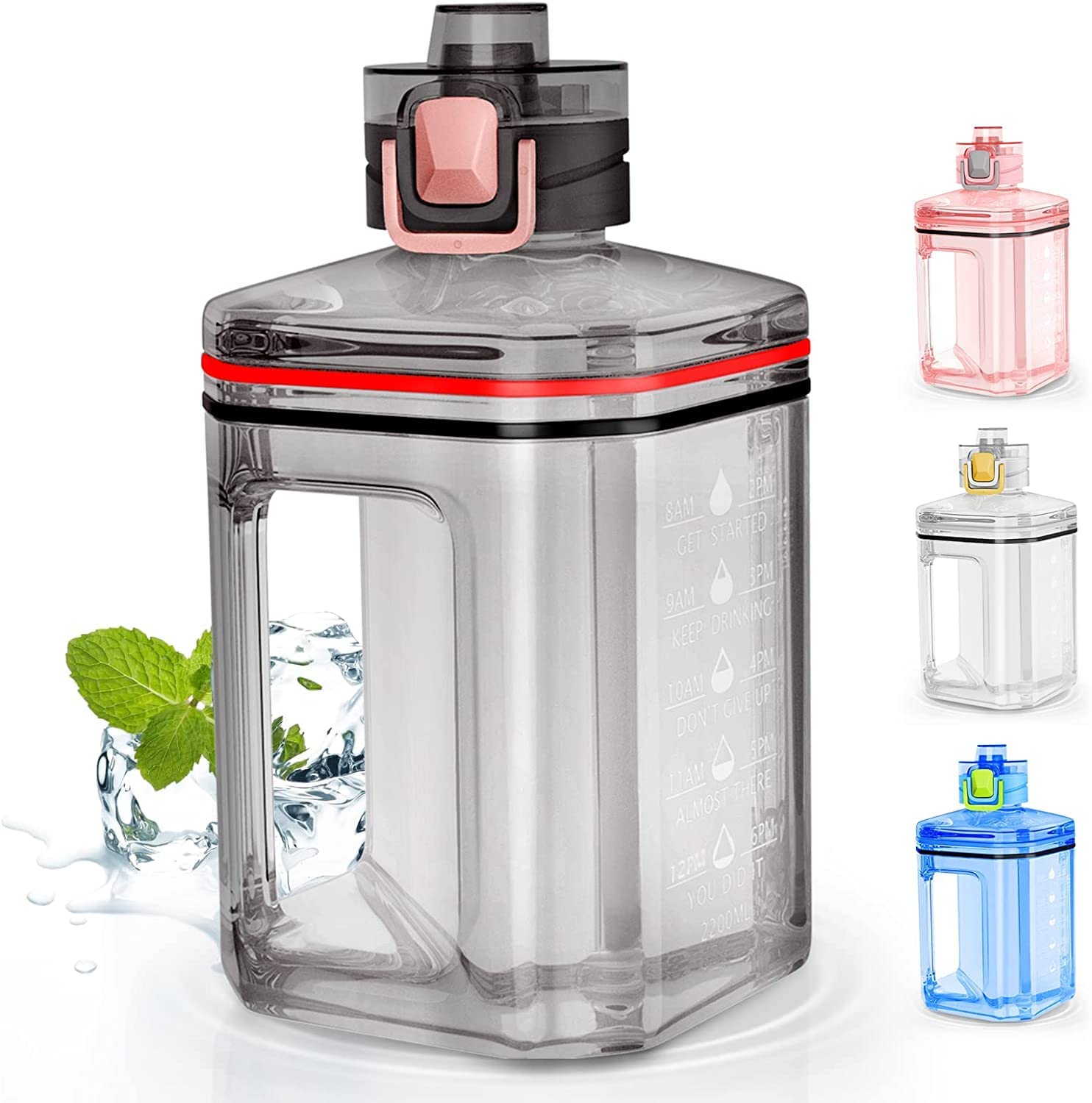 Sisliya 2.2L Water Bottle Half Gallon Water Jug Motivational Water