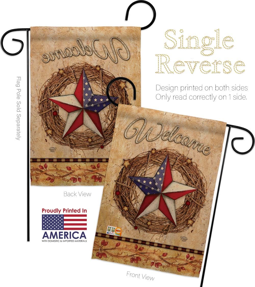Welcome American Pride Wreath Garden House Flags Set Americana Star and Stripes Patriotism Independence Memorial United State Small Decorative Gift Yard Banner Made In USA 28 X 40