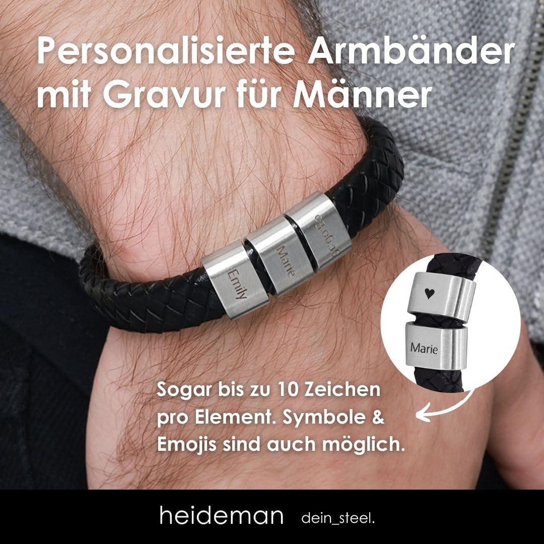 Heideman Armband Herren Titus Leder Edelstahl Gravur