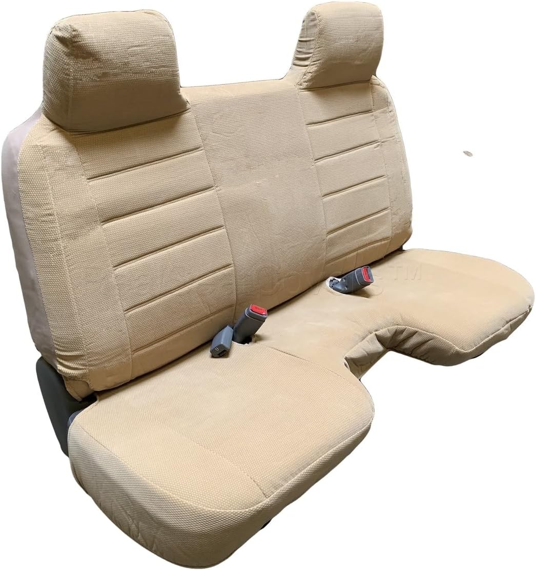 Front Bench Seat Cover Compatible with Toyota Tacoma 1995-2004 Molded Headrest Large 5" to 7" Notched Cushion Exact Fit (Beige)